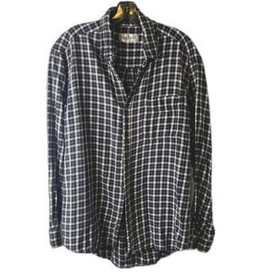 Sedgefield Mens Button Up Navy Blue White Plaid Flannel Shirt Size Large